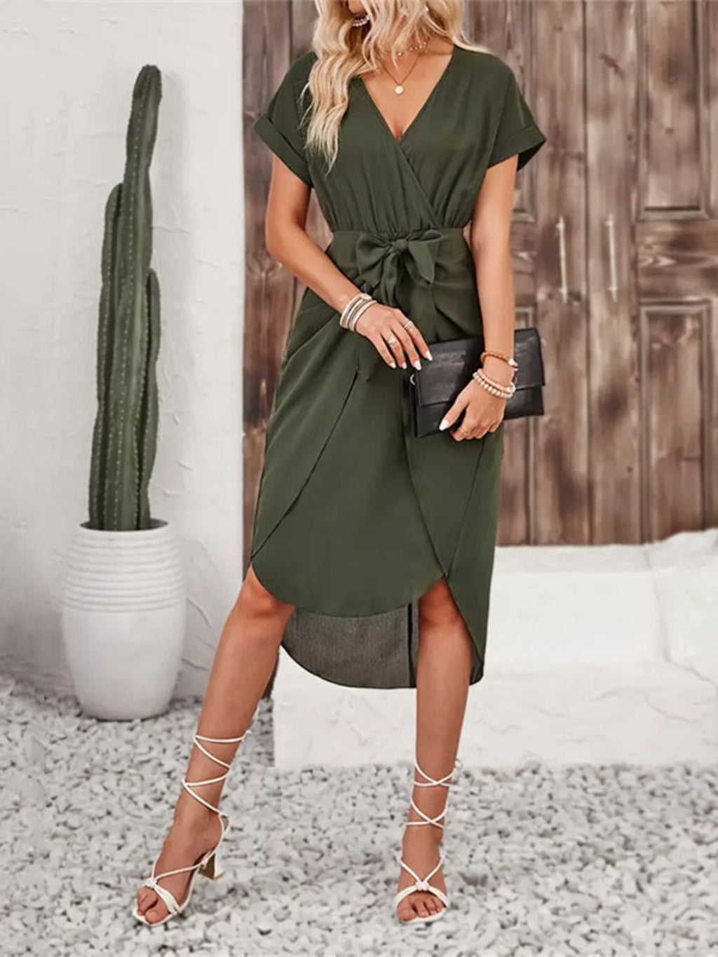 Tied Surplice Short Sleeve Dress - All In The Bag