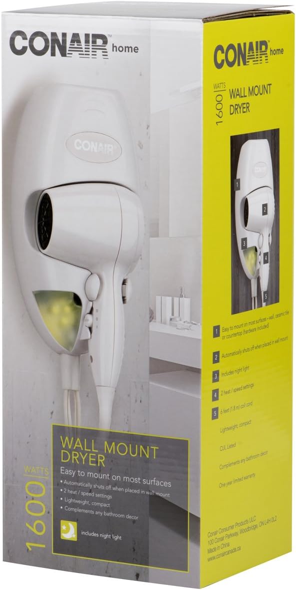 Conair Wall Mount Hair Dryer, 1600W