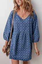 Tied V-Neck Mini Denim Dress - All In The Bag