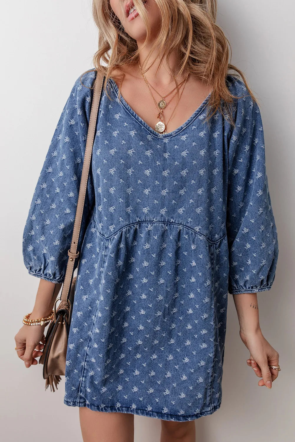 Tied V-Neck Mini Denim Dress - All In The Bag