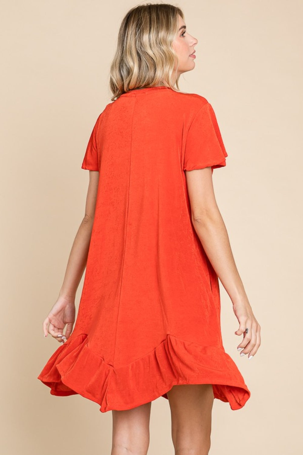 Culture Code Full Size Short Sleeve Ruffled Asymmetric Hem Dress - All In The Bag