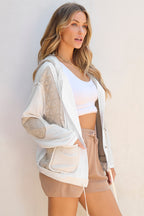 Drawstring Color Block Long Sleeve Jacket - All In The Bag