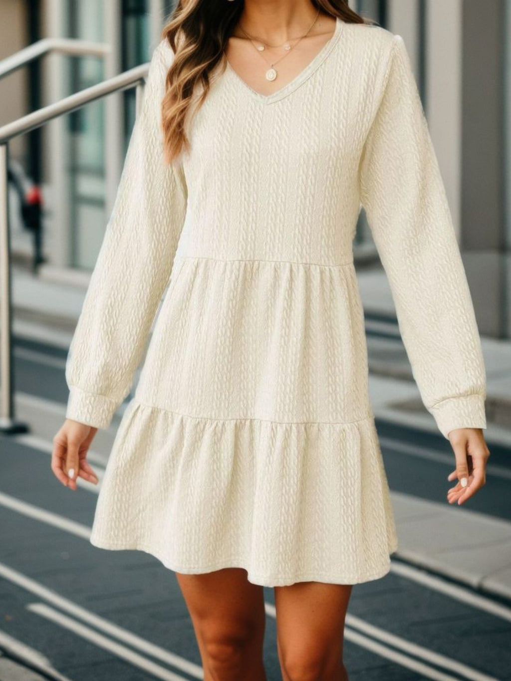 V-Neck Long Sleeve Mini Dress - All In The Bag
