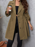 Plus Size Lapel Collar Drawstring Roll-Tab Sleeve Trench Coat - All In The Bag