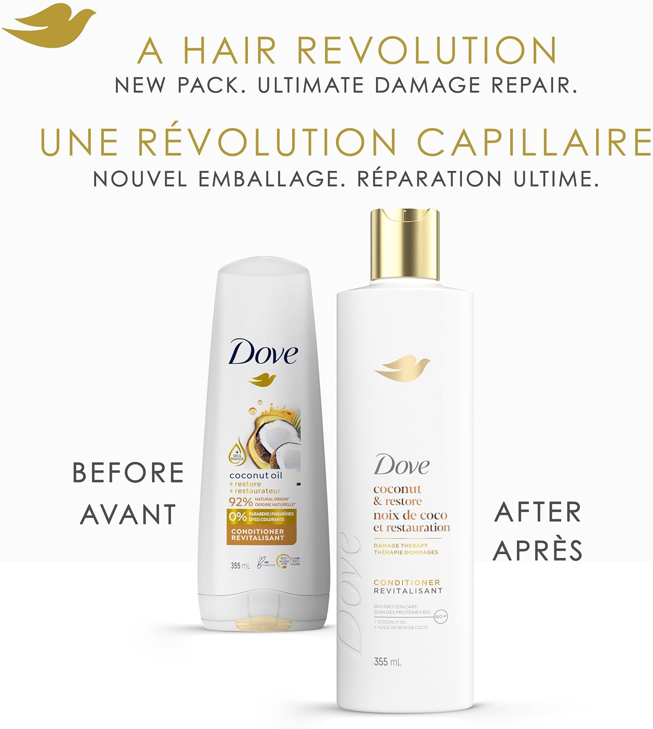 Dove Coconut Restore Set for Damaged Hair, 355 mL (4-Pack)