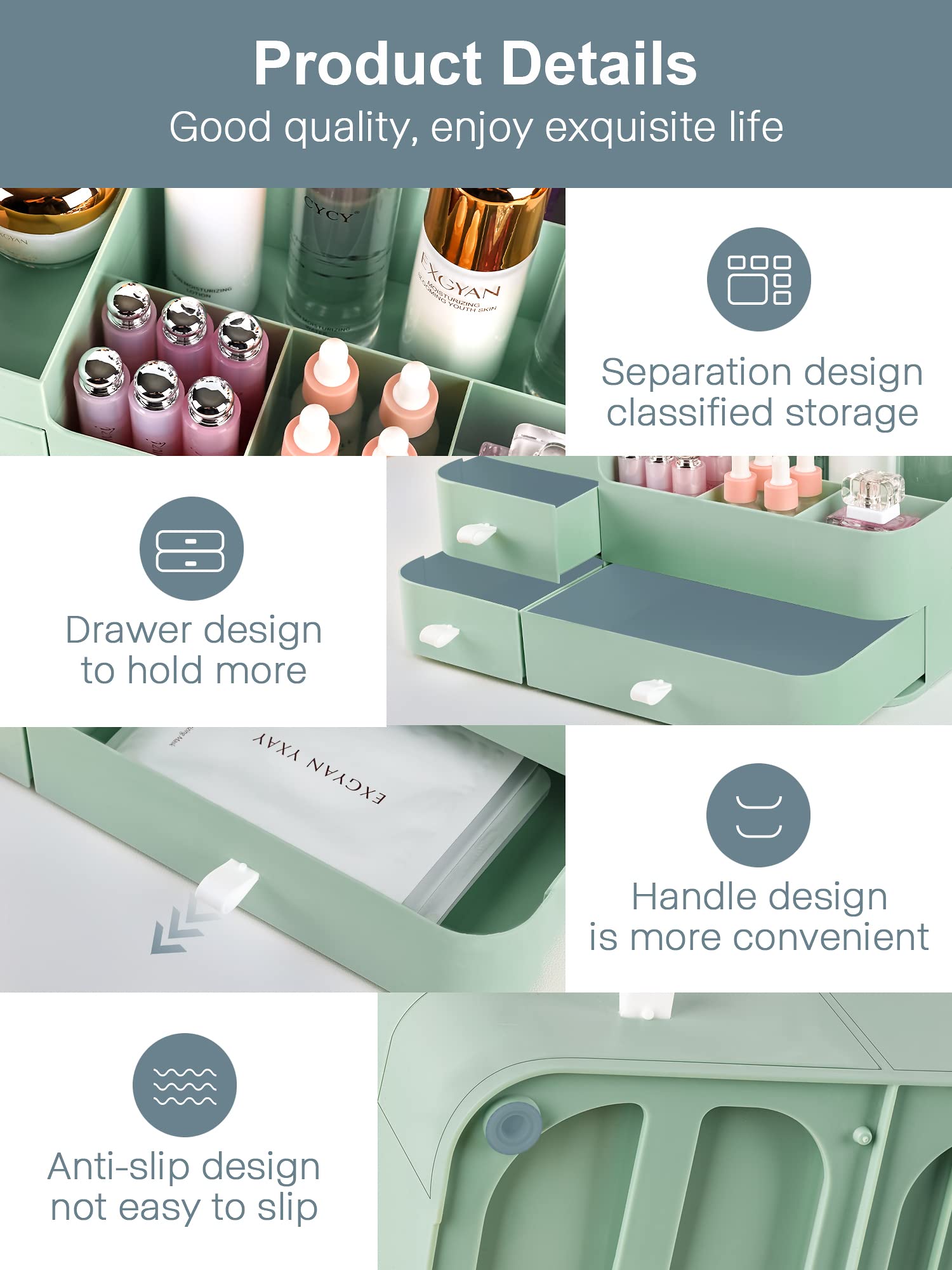 Large Makeup Organizer with Drawers for Vanity or Bathroom