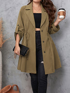 Plus Size Lapel Collar Drawstring Roll-Tab Sleeve Trench Coat - All In The Bag
