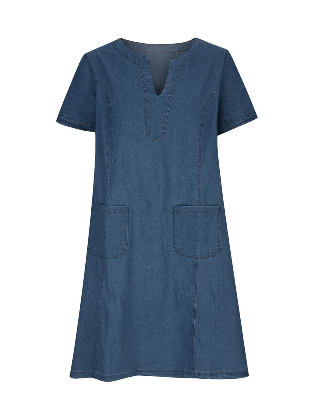 Full Size Notched Short Sleeve Denim Dress - All In The Bag