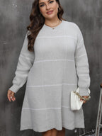 Plus Size Round Neck Long Sleeve Sweater Dress - All In The Bag