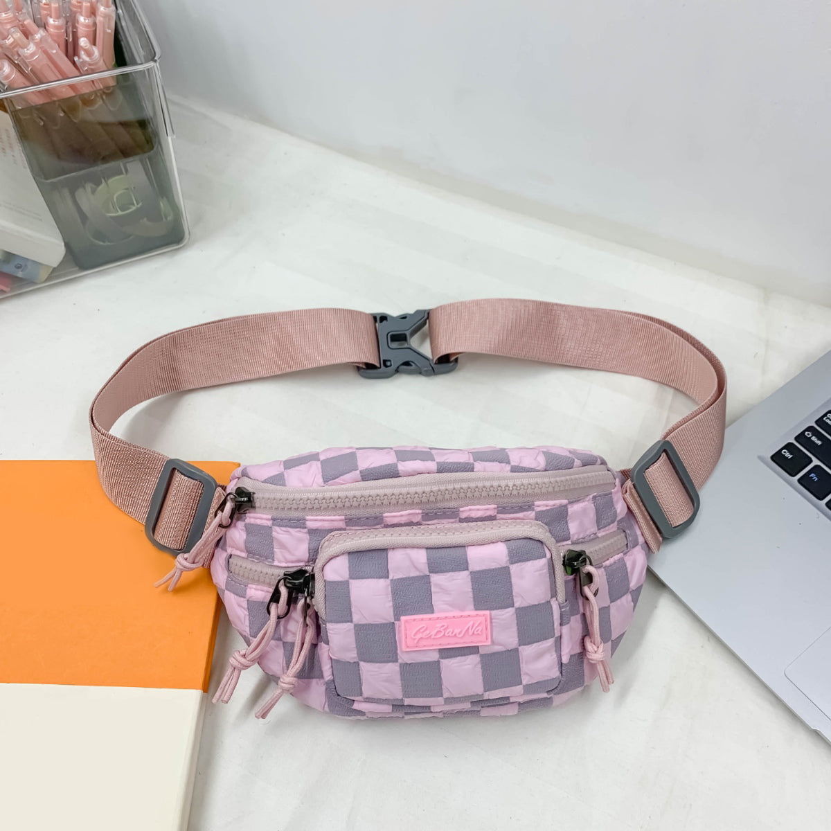 Checkered Adjustable Strap Nylon Crossbody Bag - All In The Bag