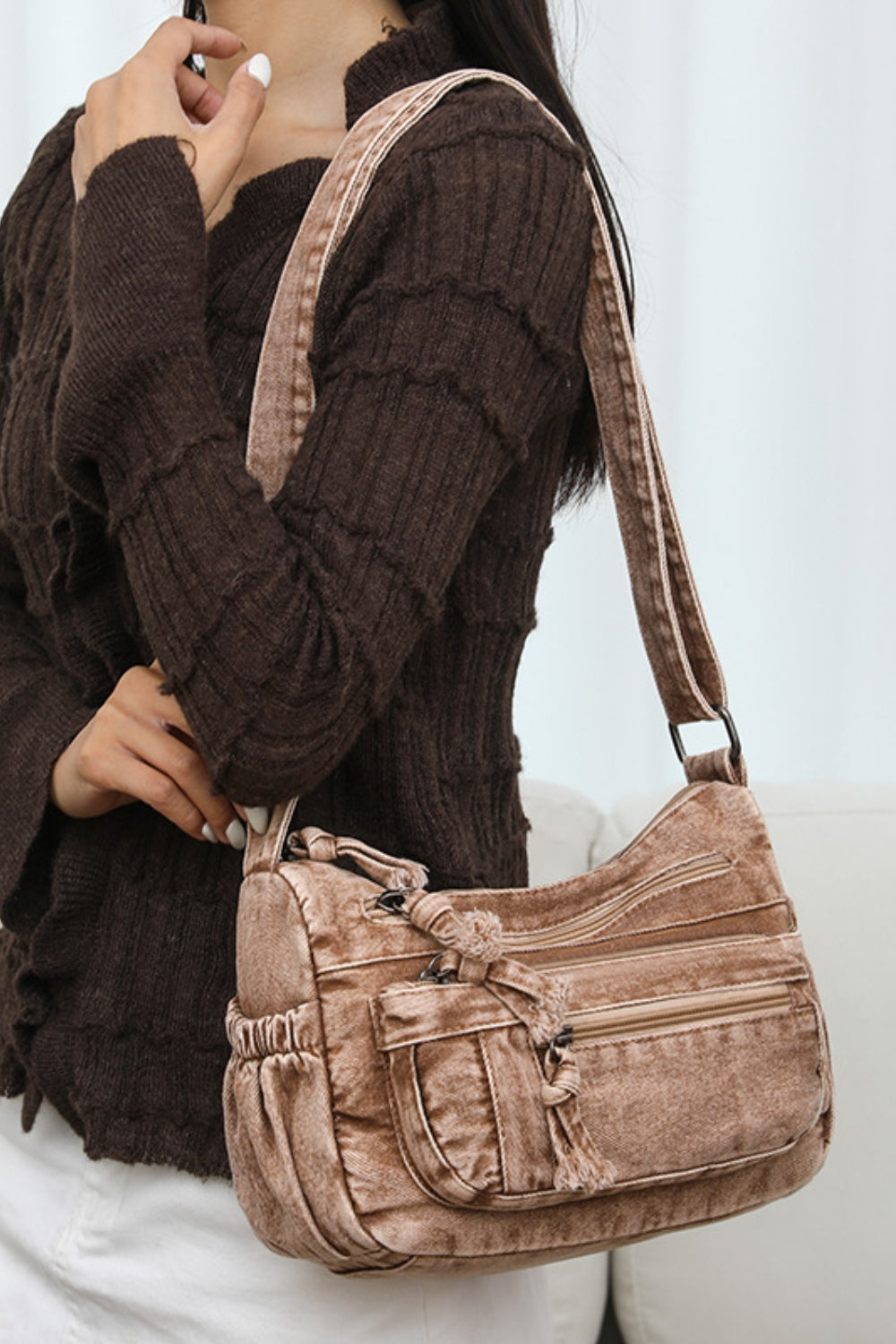 Adjustable Strap Denim Crossbody Bag - All In The Bag