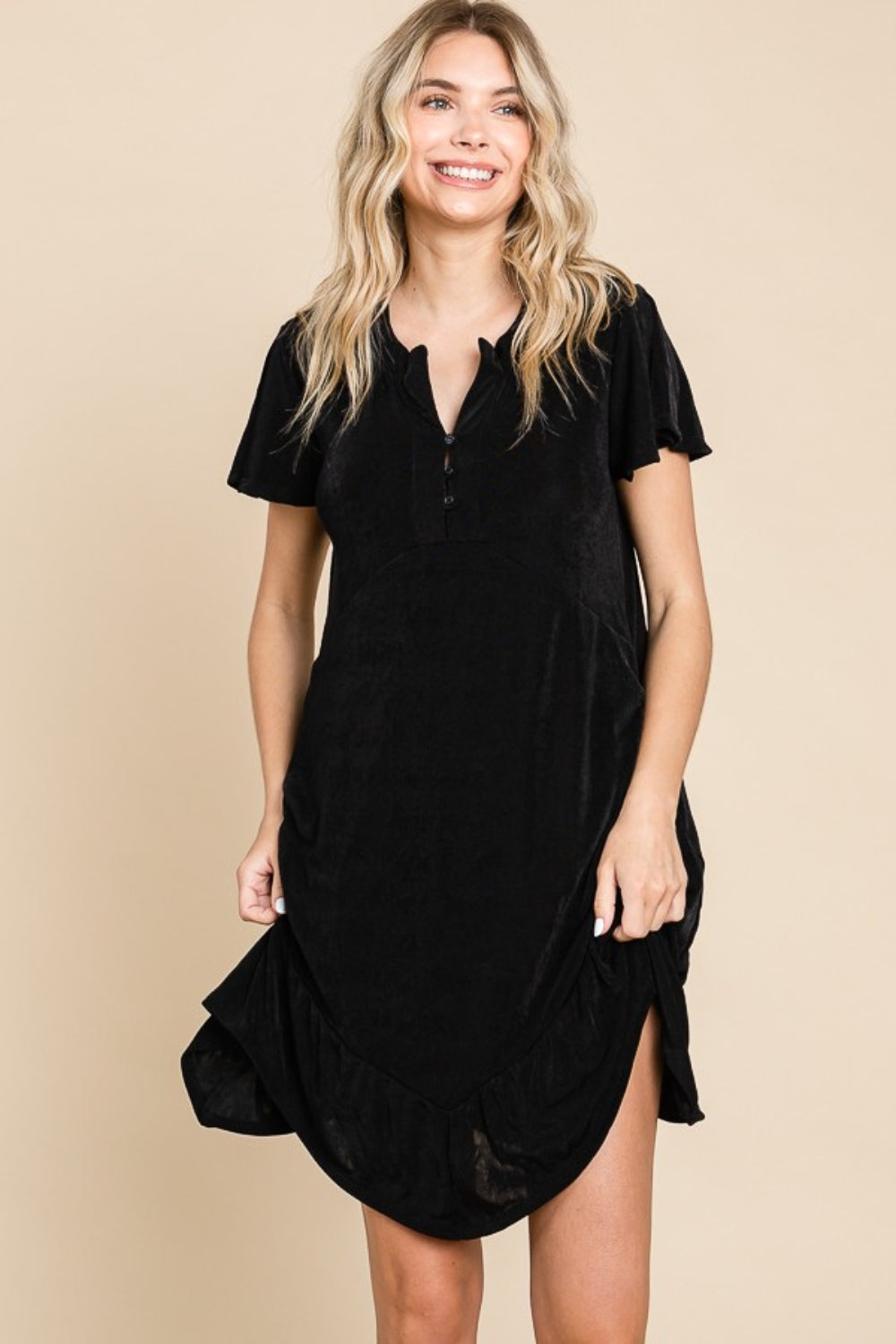 Culture Code Full Size Short Sleeve Ruffled Asymmetric Hem Dress - All In The Bag