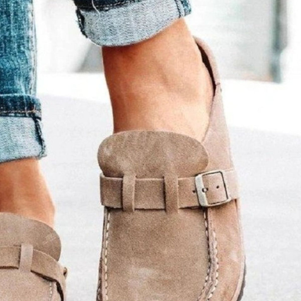 Round Toe Low Heel Buckle Loafers - All In The Bag