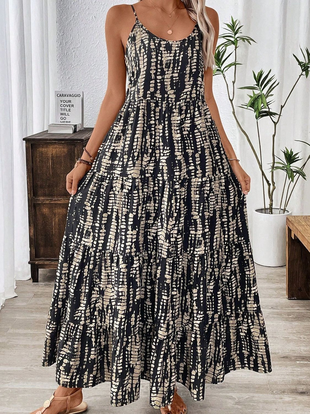 Printed Scoop Neck Maxi Cami Dress - All In The Bag