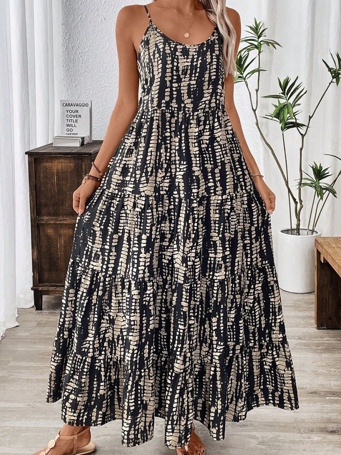 Printed Scoop Neck Maxi Cami Dress - All In The Bag