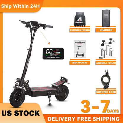 Arwibon Q30 Adult Electric Scooter 2500W Motor Top Speed 30MPH, 48V16AH, 11 Inch Off-Road Tires Sport Commuter Folding EScooter