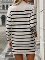 Striped Mock Neck Long Sleeve Mini Dress - All In The Bag
