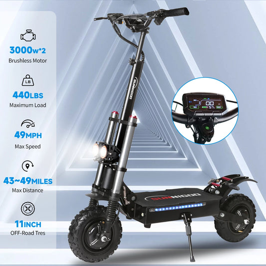 SUNNIGOO Off-Road Electric Scooter Dual Hub Motor 6000w Escooter Foldable Electric Scooters 60V 38Ah 49MPH 43-49Miles Long Range