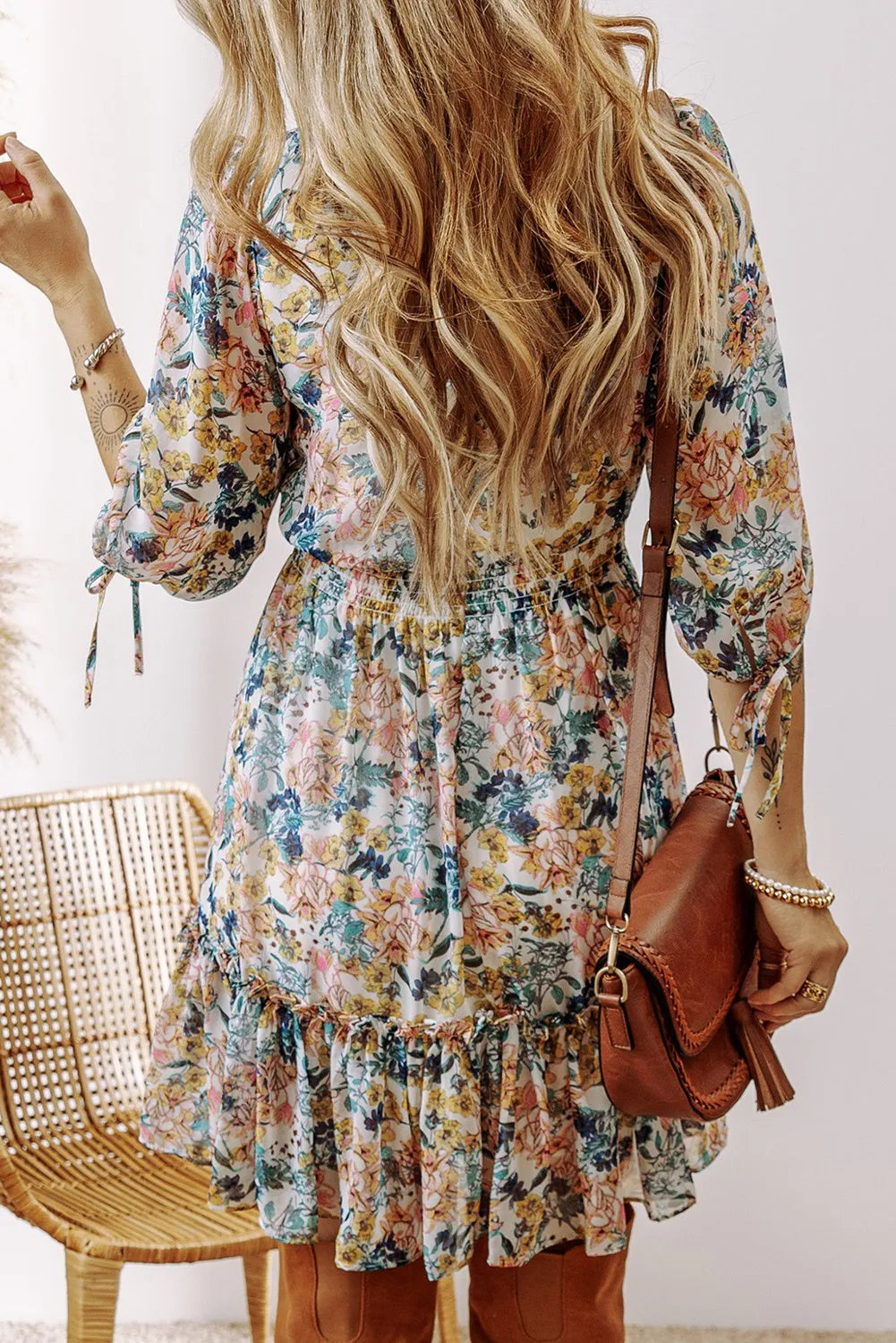 Printed V-Neck Half Sleeve Dress - All In The Bag