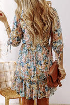 Printed V-Neck Half Sleeve Dress - All In The Bag