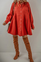 Pocketed Button Down Long Sleeve Shirt Dress - All In The Bag