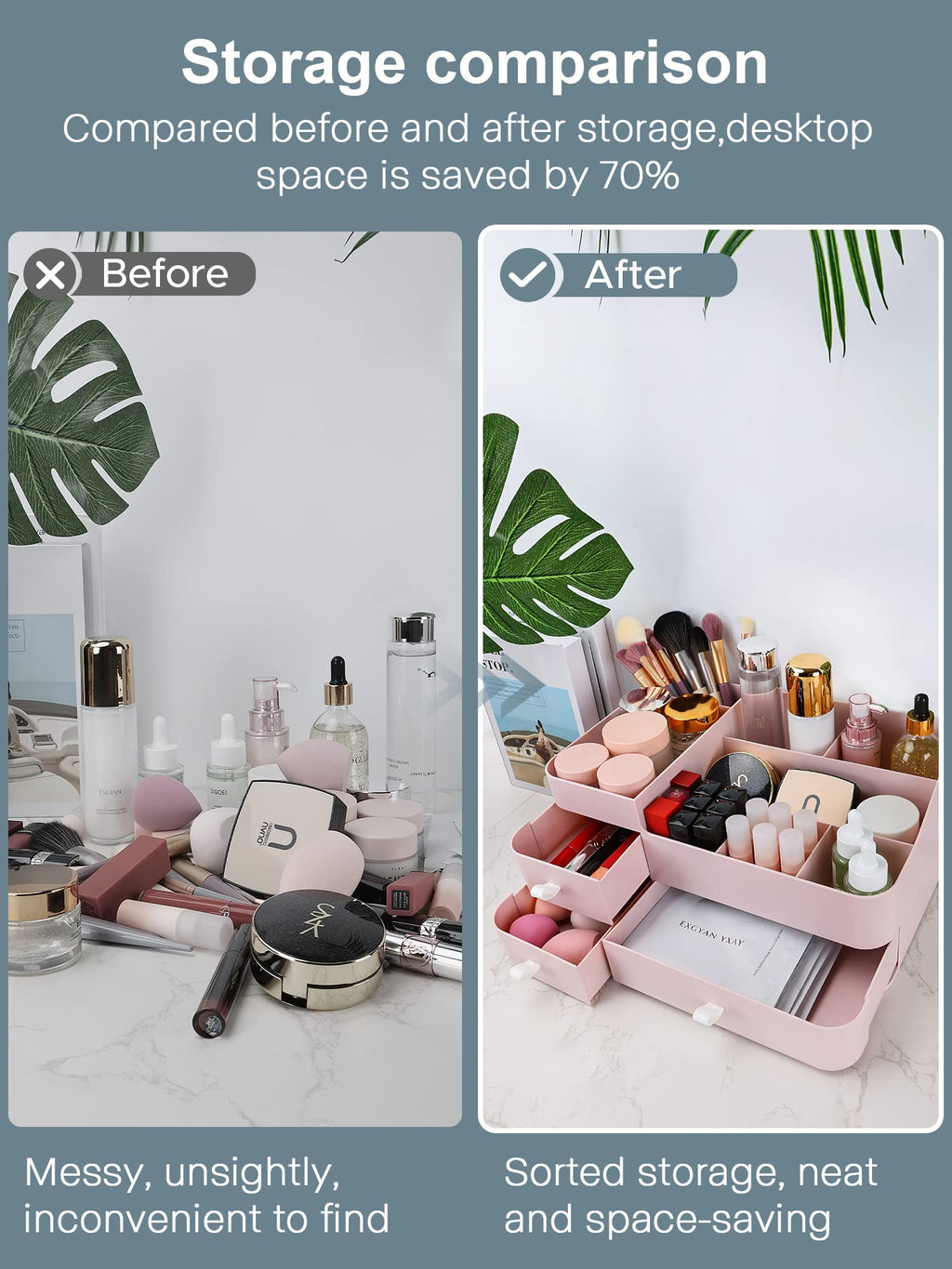 Large Makeup Organizer with Drawers for Vanity or Bathroom