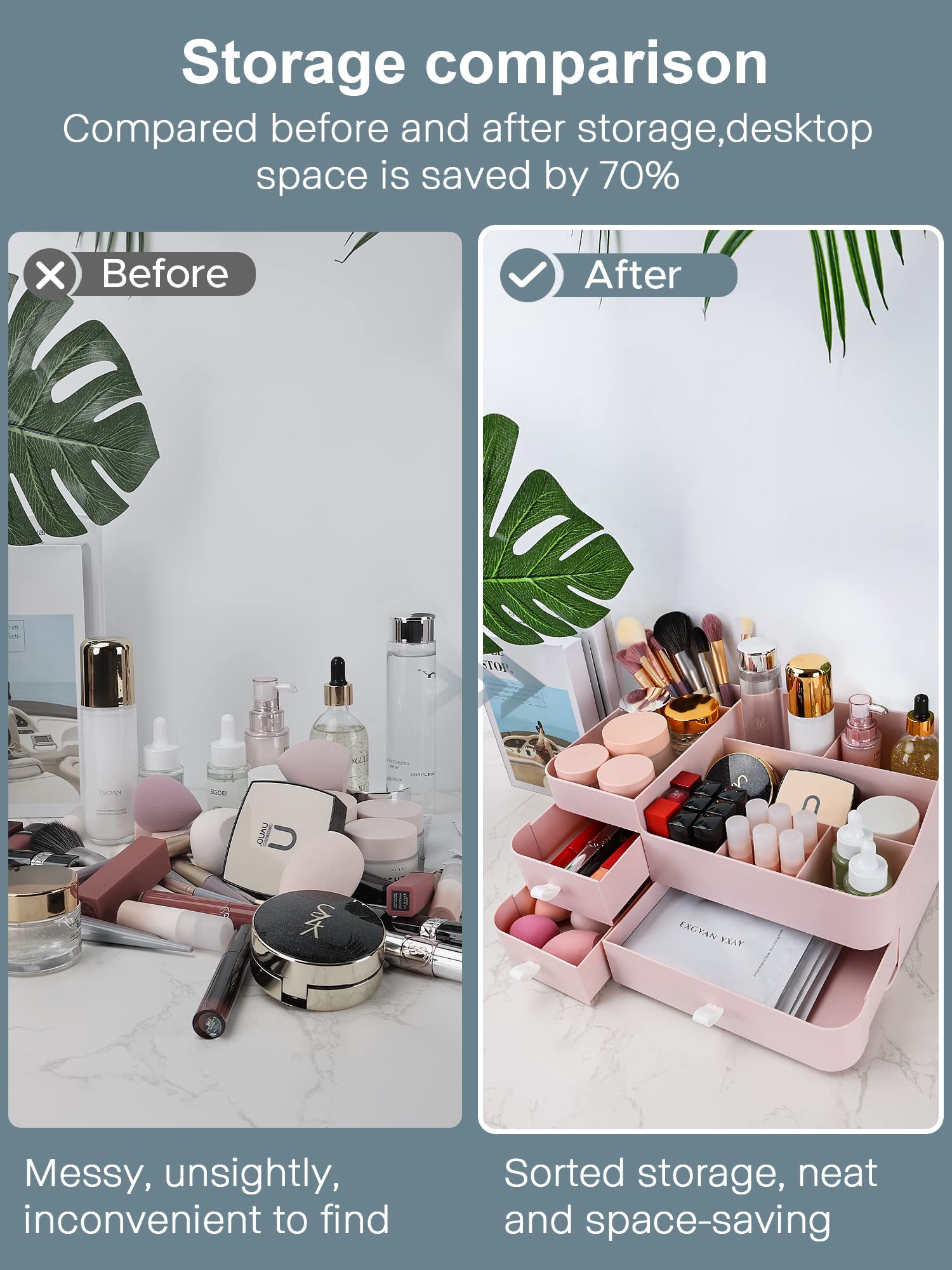 Large Makeup Organizer with Drawers for Vanity or Bathroom