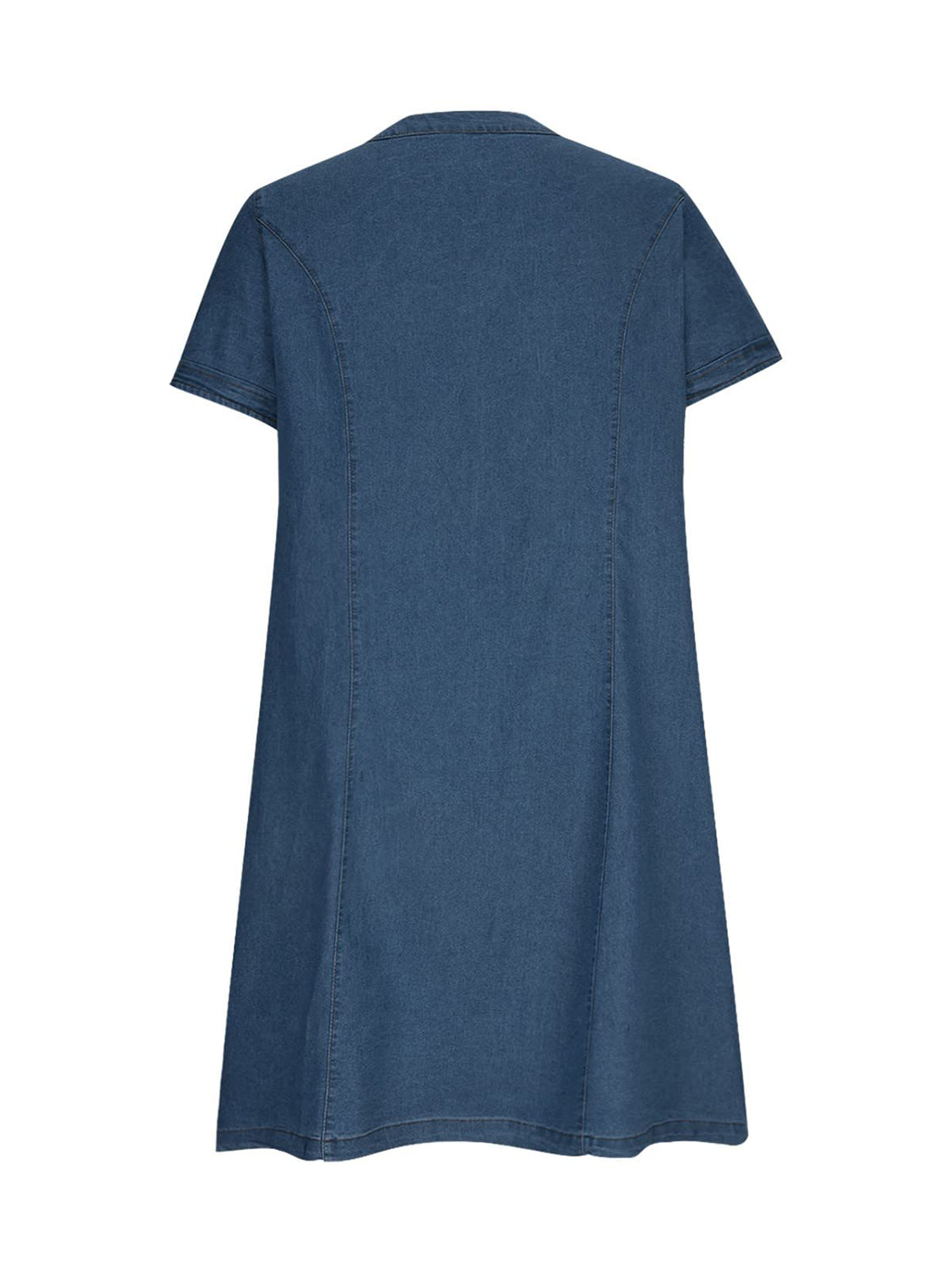 Full Size Notched Short Sleeve Denim Dress - All In The Bag