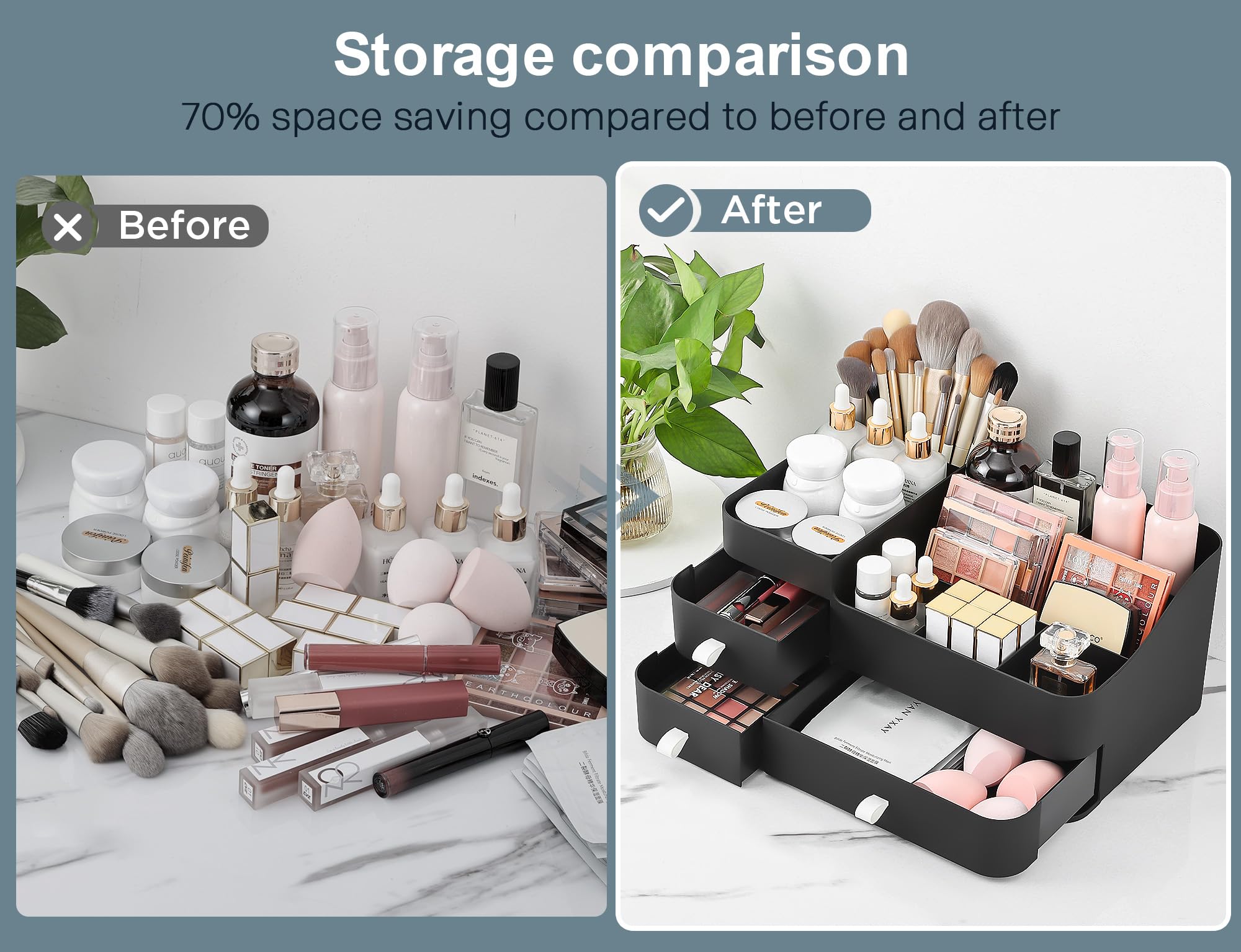 Large Makeup Organizer with Drawers for Vanity or Bathroom