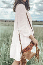 Tiered Round Neck Three-Quarter Sleeve Dress - All In The Bag