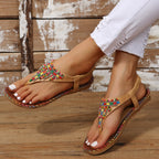 Beaded PU Leather Open Toe Sandals - All In The Bag