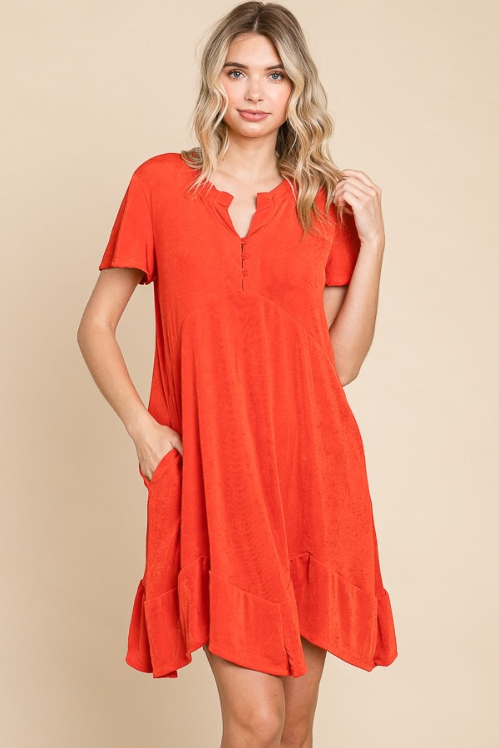 Culture Code Full Size Short Sleeve Ruffled Asymmetric Hem Dress - All In The Bag