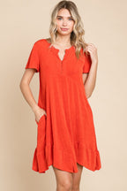 Culture Code Full Size Short Sleeve Ruffled Asymmetric Hem Dress - All In The Bag
