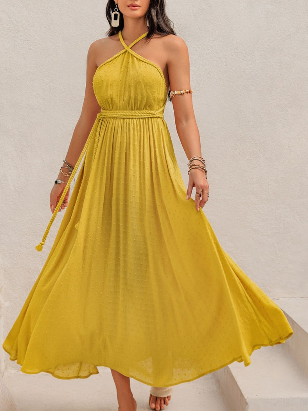 Swiss Dot Backless Sleeveless Maxi Dress - All In The Bag