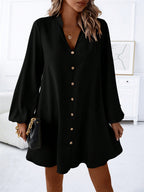 Notched Long Sleeve Mini Dress - All In The Bag