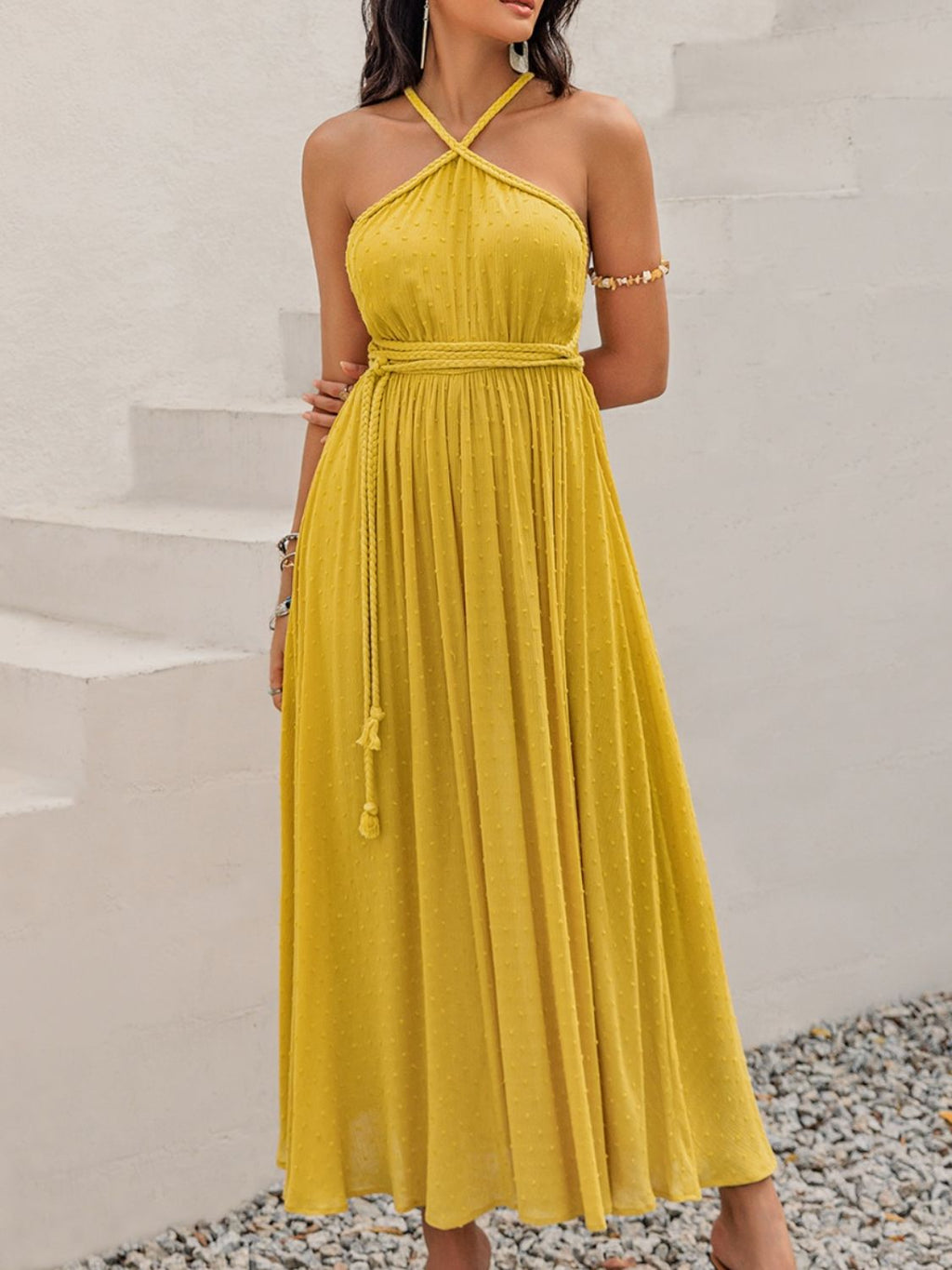 Swiss Dot Backless Sleeveless Maxi Dress - All In The Bag