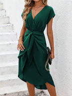 Tied Surplice Short Sleeve Dress - All In The Bag