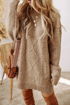 Cable-Knit Round Neck Sweater Dress - All In The Bag