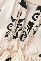 Tassel Printed Three-Quarter Sleeve Mini Dress - All In The Bag