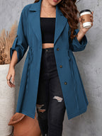 Plus Size Lapel Collar Drawstring Roll-Tab Sleeve Trench Coat - All In The Bag
