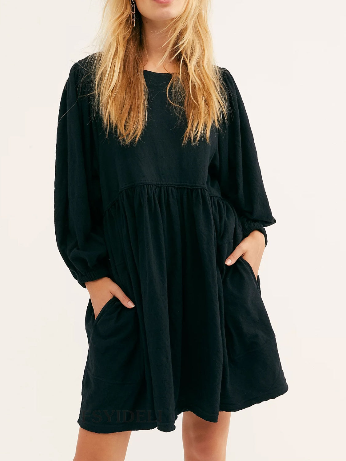 Cutout Textured Long Sleeve Mini Dress - All In The Bag