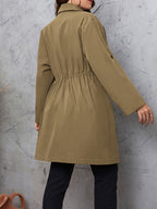 Plus Size Lapel Collar Drawstring Roll-Tab Sleeve Trench Coat - All In The Bag