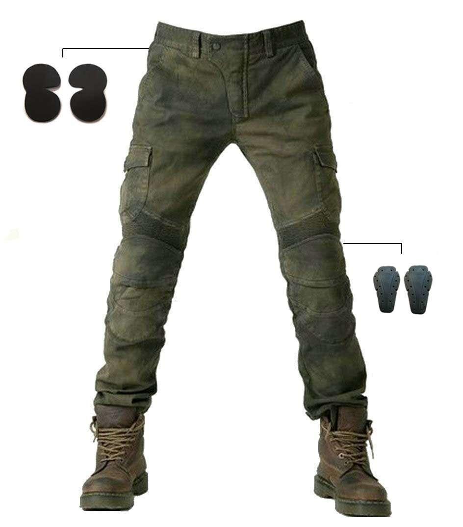 Army green denim jeans with locomotive pad - All In The Bag 