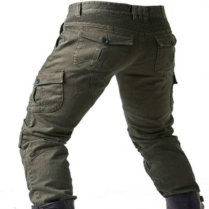 Army green denim jeans with locomotive pad - All In The Bag 