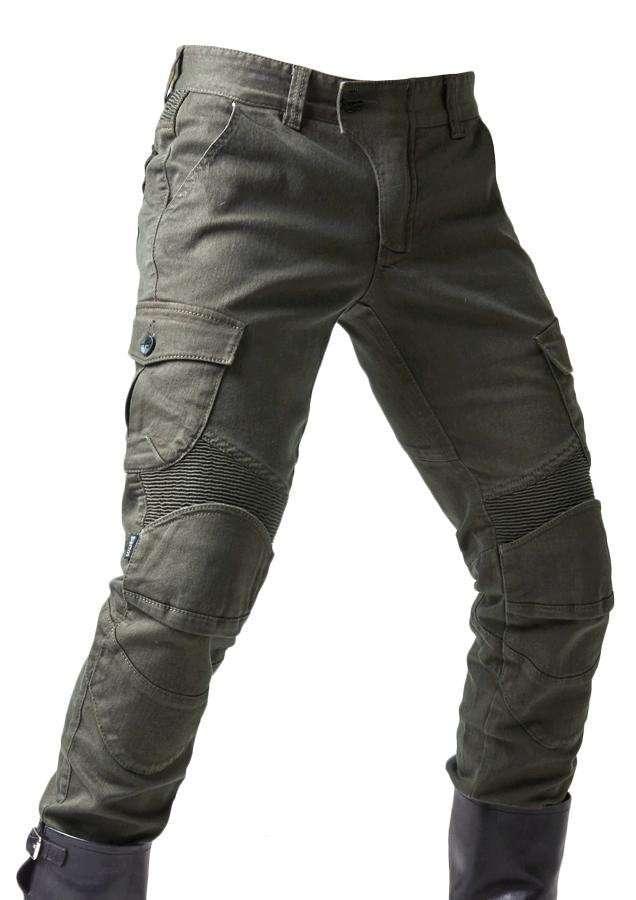 Army green denim jeans with locomotive pad - All In The Bag 