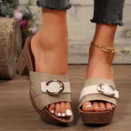 Buckle Trim Block Heel Sandals - All In The Bag