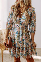 Printed V-Neck Half Sleeve Dress - All In The Bag