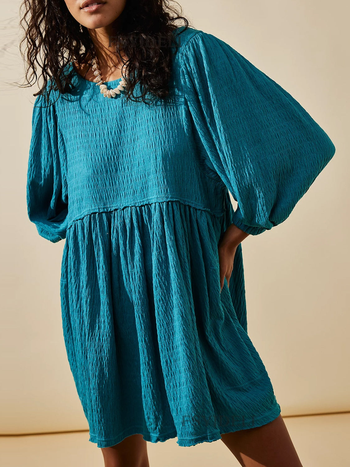 Cutout Textured Long Sleeve Mini Dress - All In The Bag