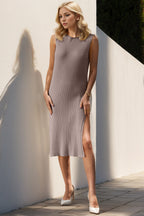 Split Round Neck Sleeveless Dress - All In The Bag