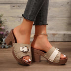 Buckle Trim Block Heel Sandals - All In The Bag